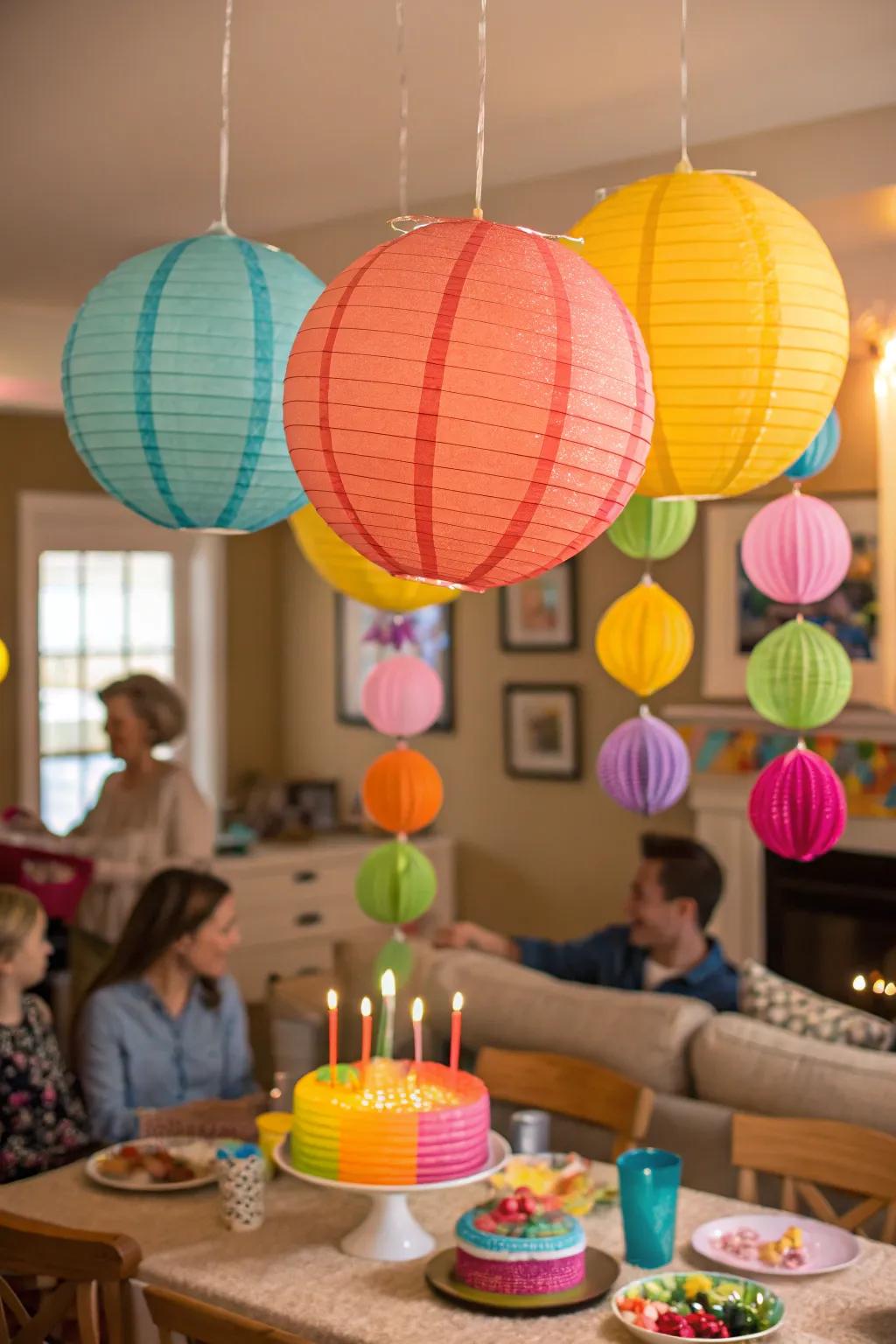 Paper lanterns add an enchanting overhead display.