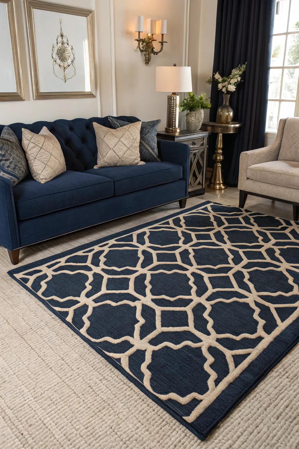 A patterned rug adds warmth and texture to the space.