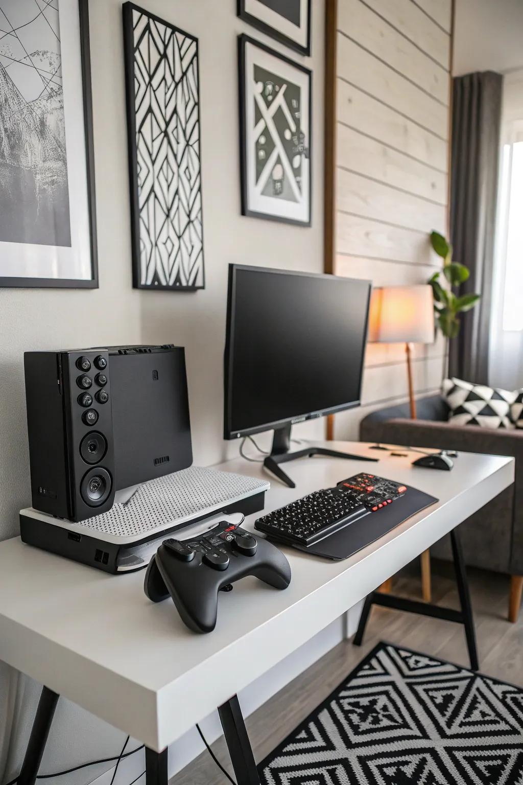 Wall art adds character and personal flair to a gaming setup.
