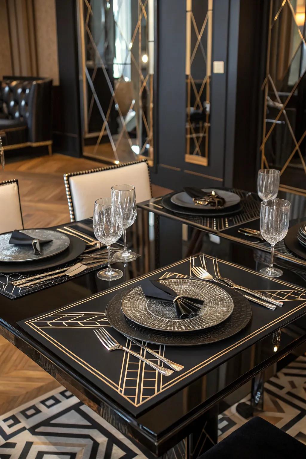 Art Deco glamour with black and gold.