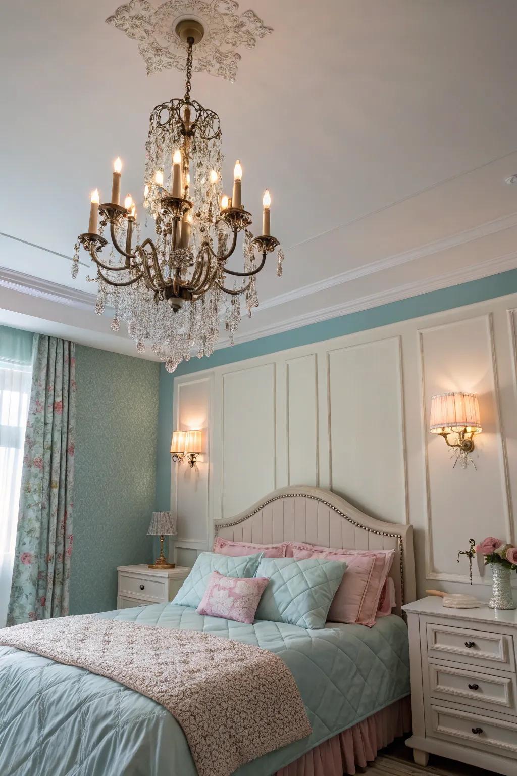 Chandeliers add a touch of elegance and enhance the room's ambiance.