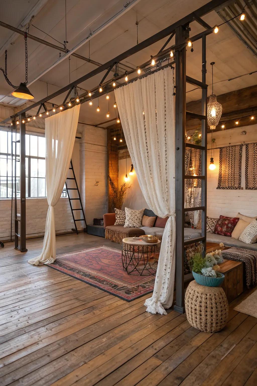 A mix of materials adds texture and balance to your boho loft.