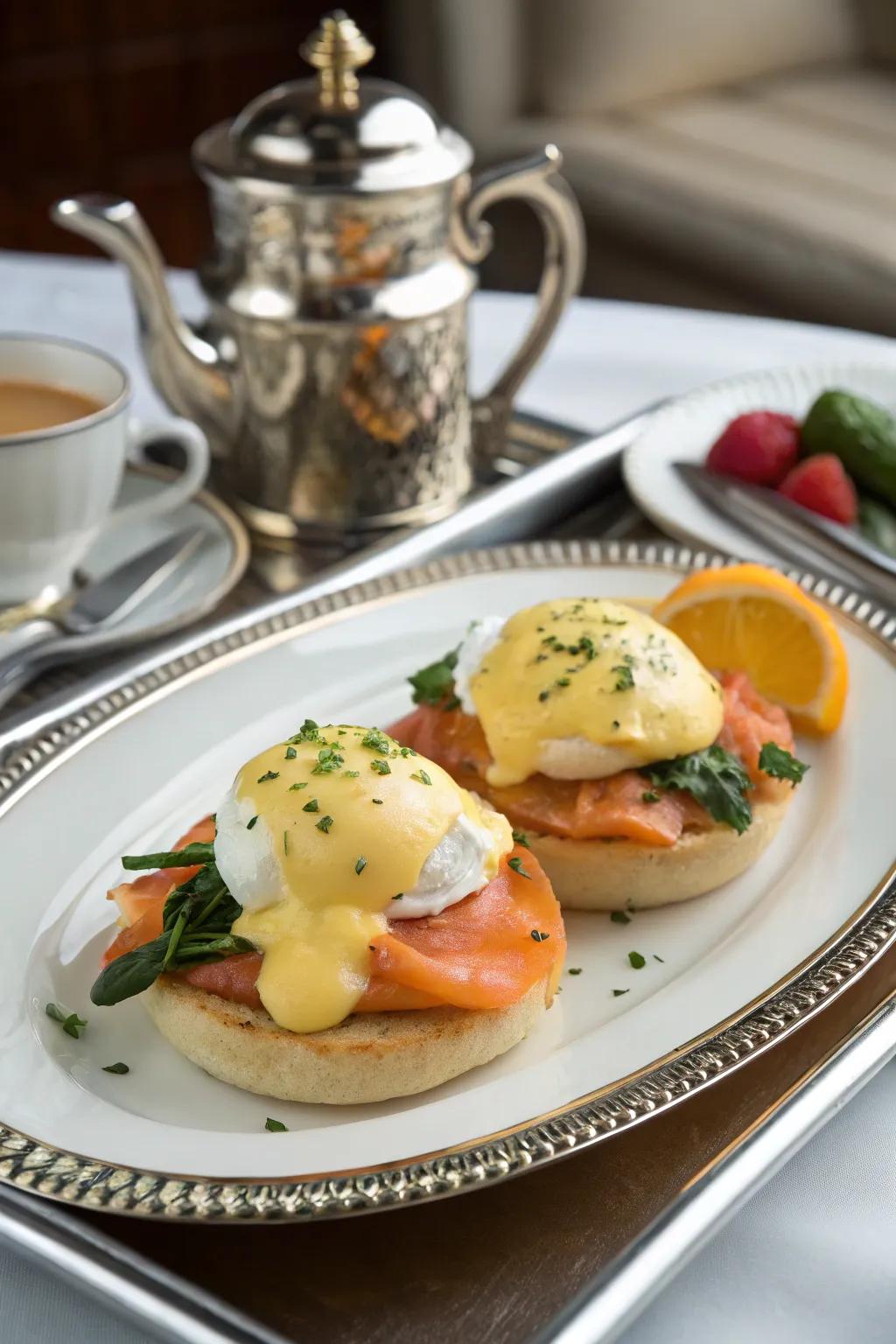 Eggs Benedict with smoked salmon adds a gourmet touch to your morning.