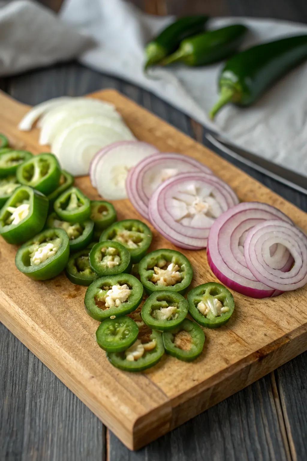 Spicy jalapeños and onions for those who crave heat.