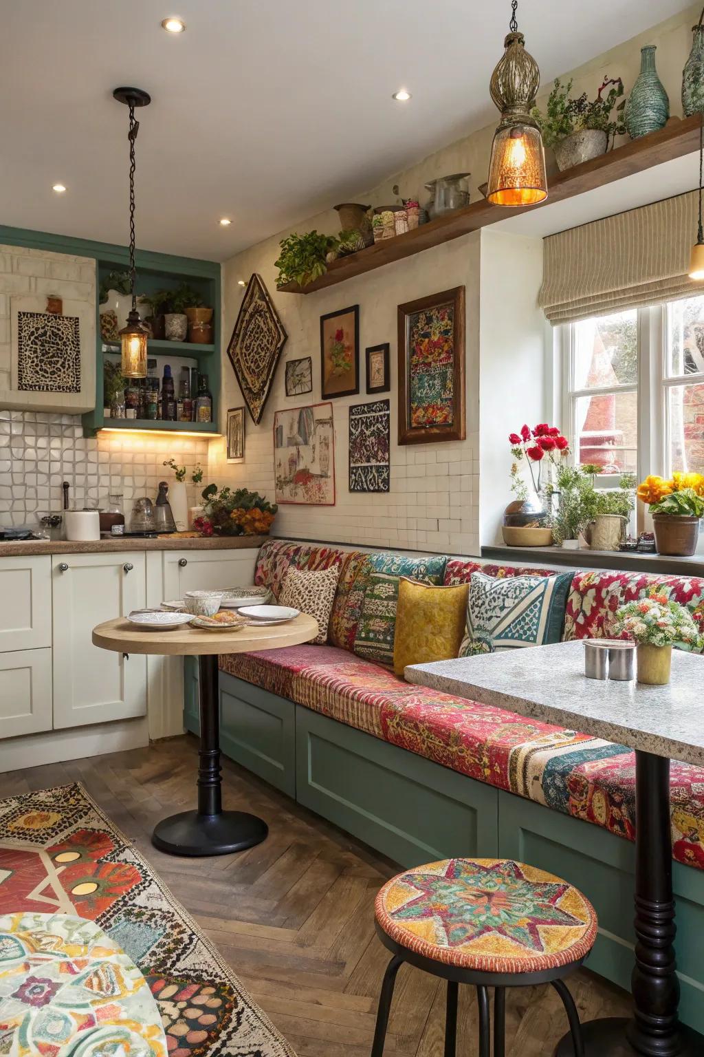An eclectic mix of textures and patterns for a unique kitchen space.