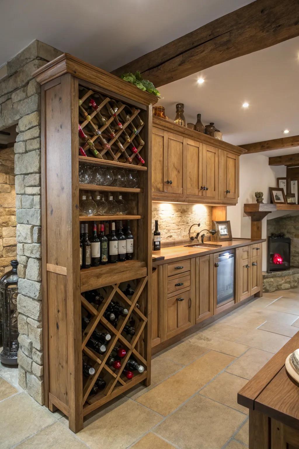 Classic wood adds warmth and elegance to wine storage solutions.