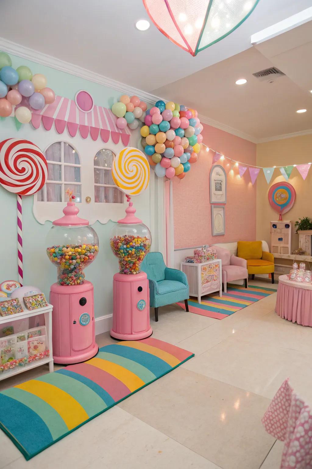 Pastels and brights create a cheerful candyland ambiance.