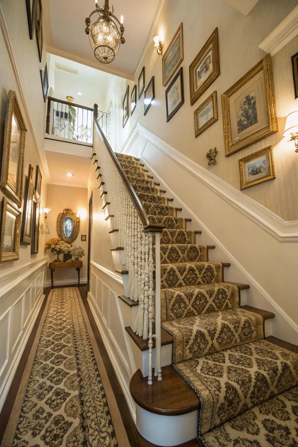 Art and mirrors enhance your staircase ambiance.