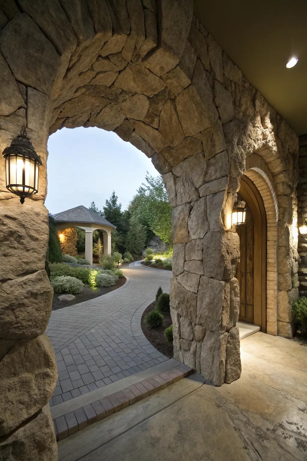 Arches create a dramatic cave-like entrance.