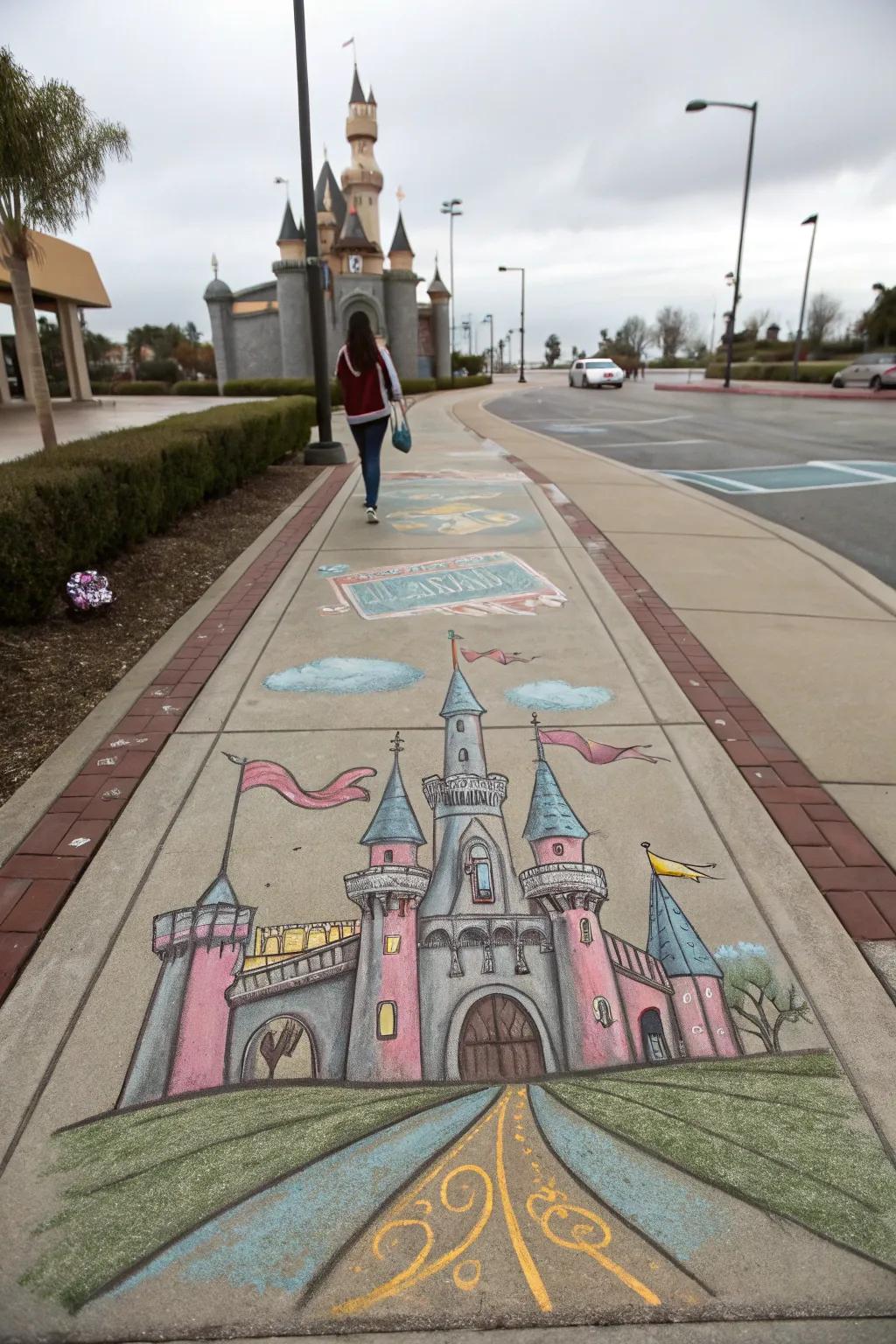 An enchanting chalk-drawn castle perfect for fairy tale dreams.