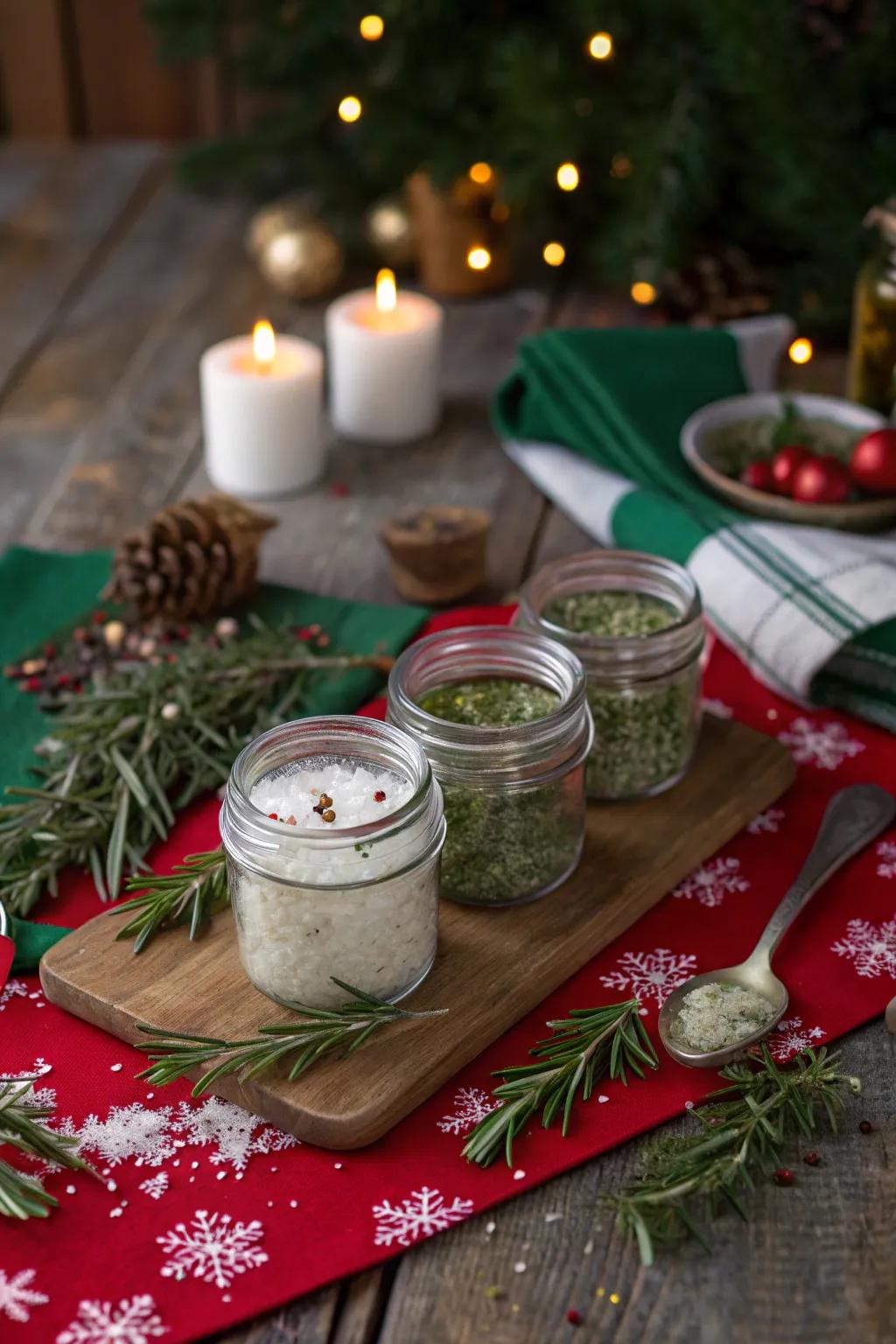 Herb-infused salt jars make a practical and flavorful gift.