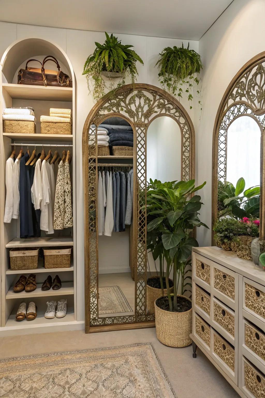 Decorative elements add charm to your open closet.