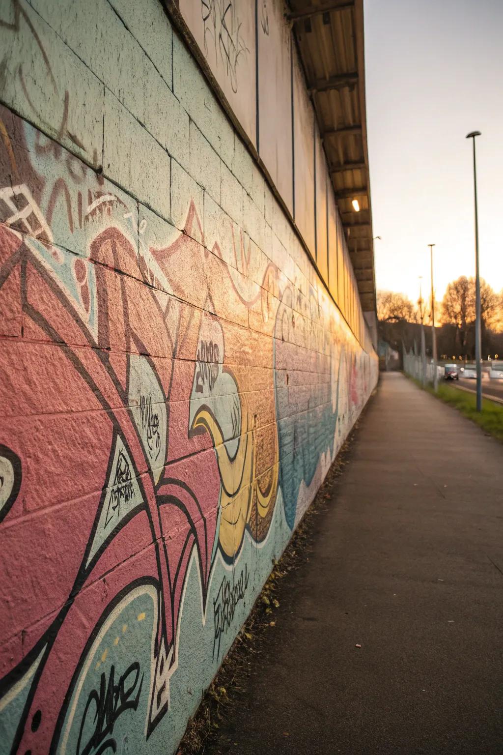 A study wall enhanced by tonal color graffiti art.