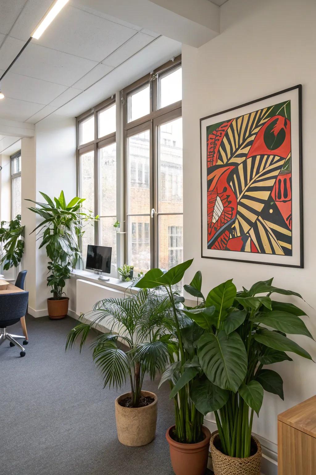 Statement decor adding personality to the office space.