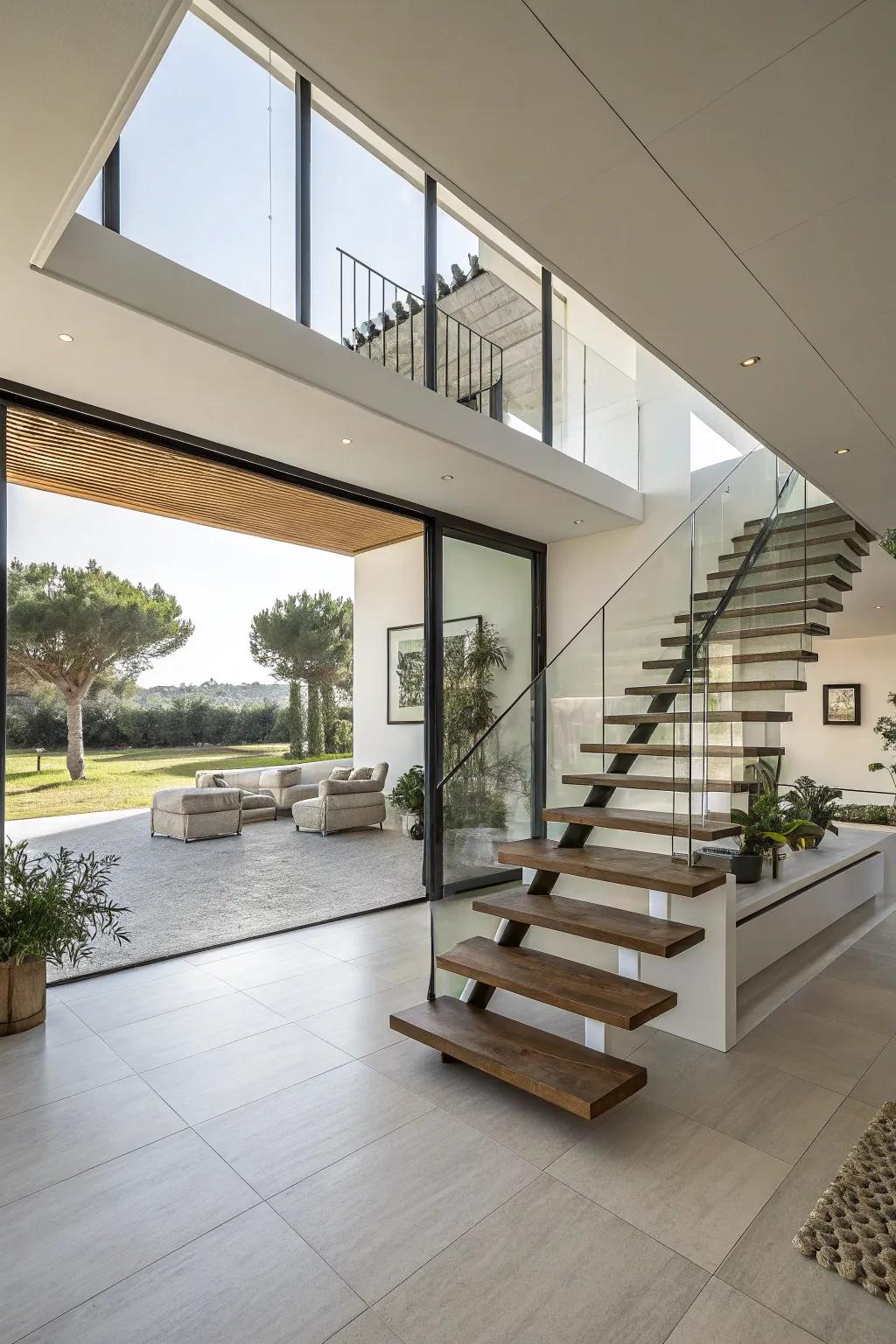 Floating steps create an airy and modern ambiance.