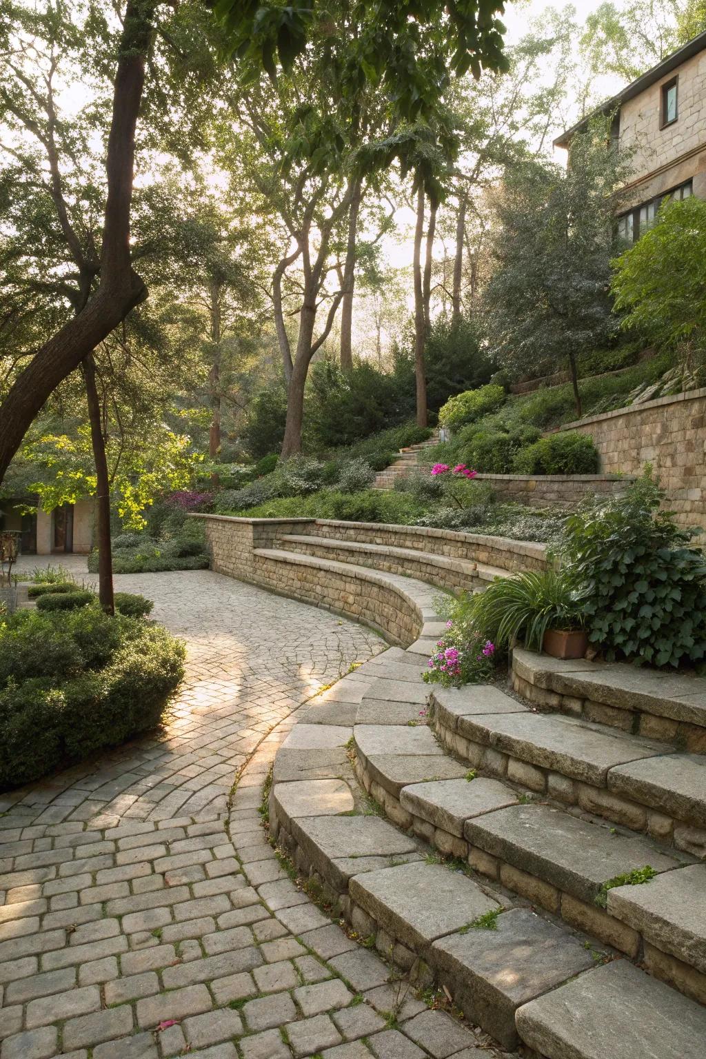 Add depth to your courtyard with terraced levels of pavers.