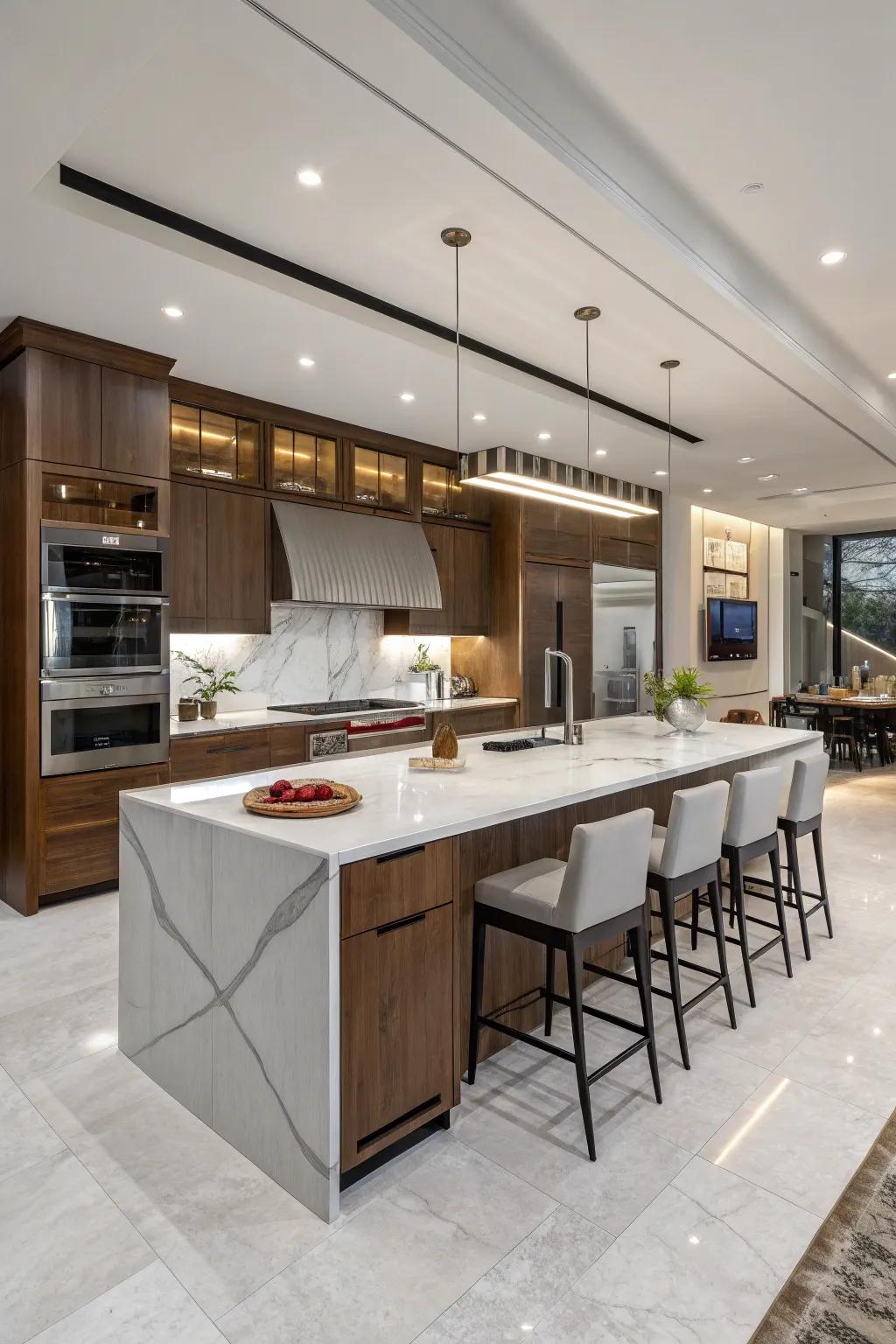 Custom kitchen island serving as a versatile center for cooking and socializing