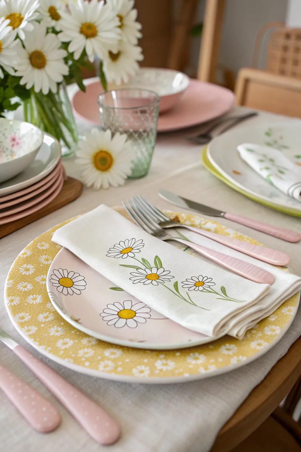 Enhance your table with daisy-themed tableware.