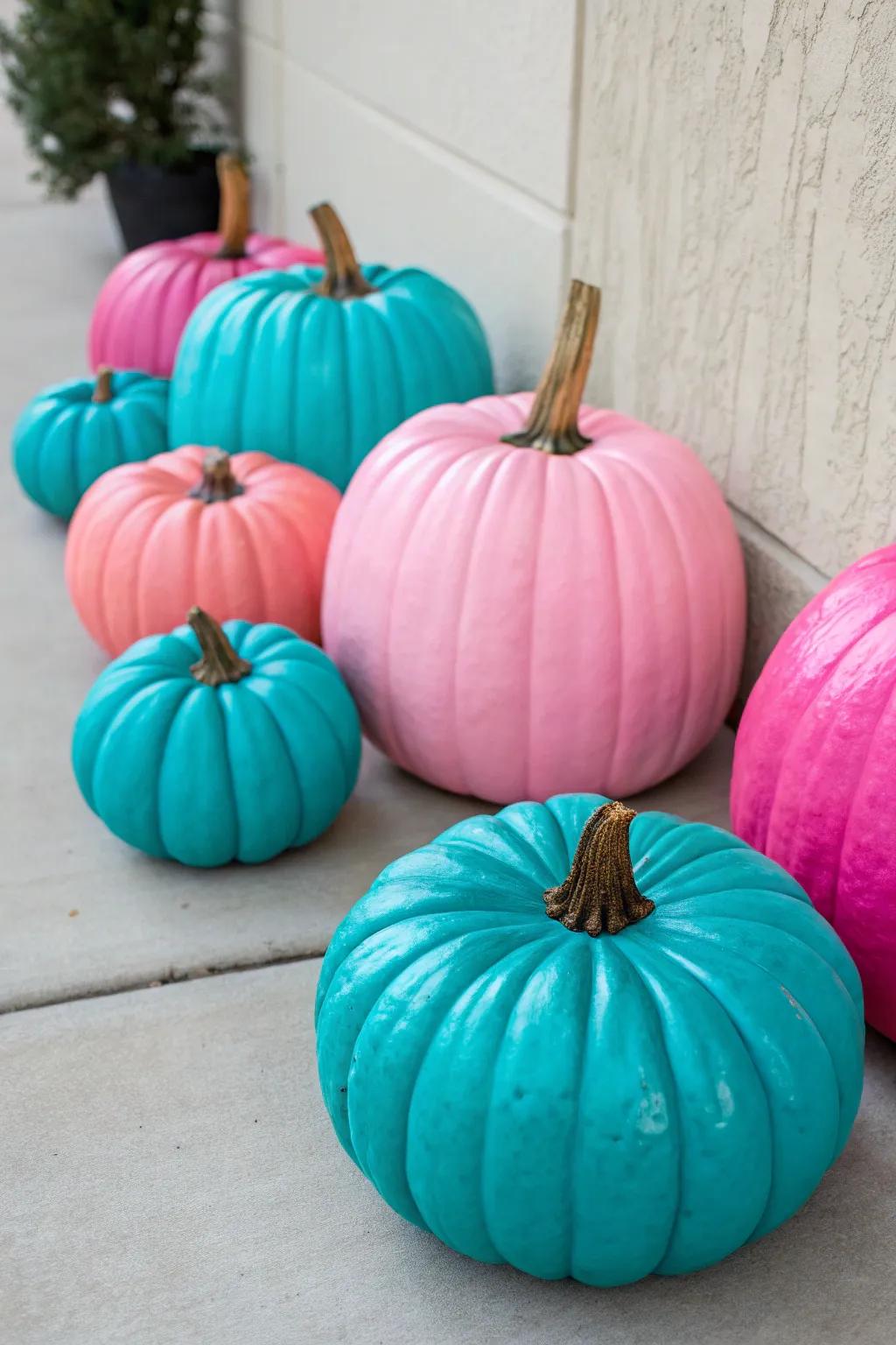 Brighten up your decor with a splash of vibrant colors on your pumpkins.