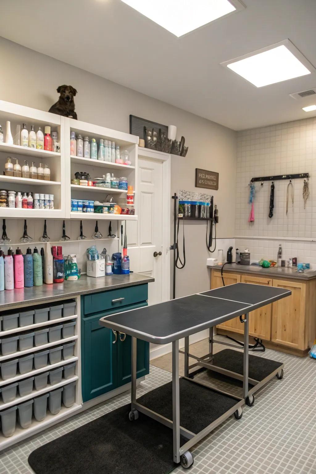 Smart storage solutions for a tidy salon.