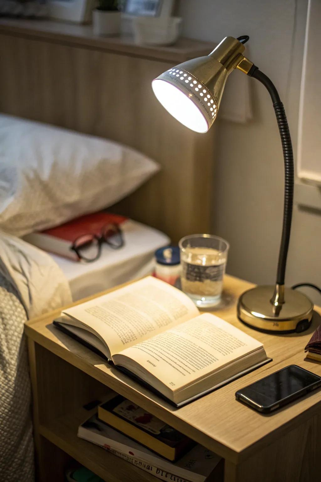 Task lighting that adapts to your needs is essential for dorm living.