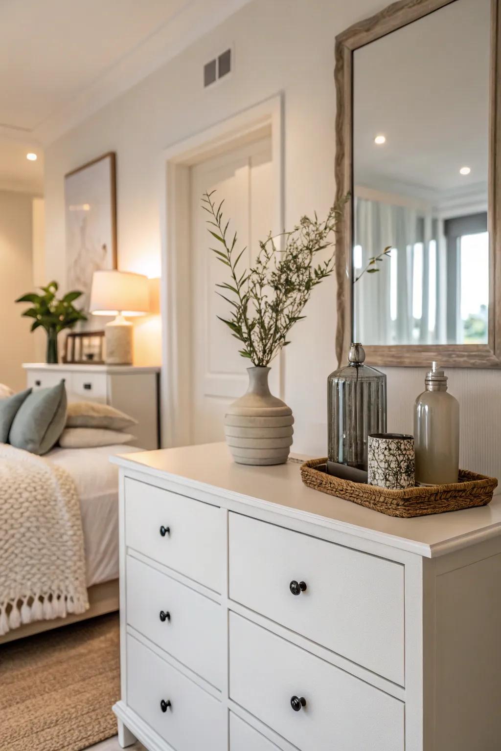 Minimalist dresser surface for a clean look.