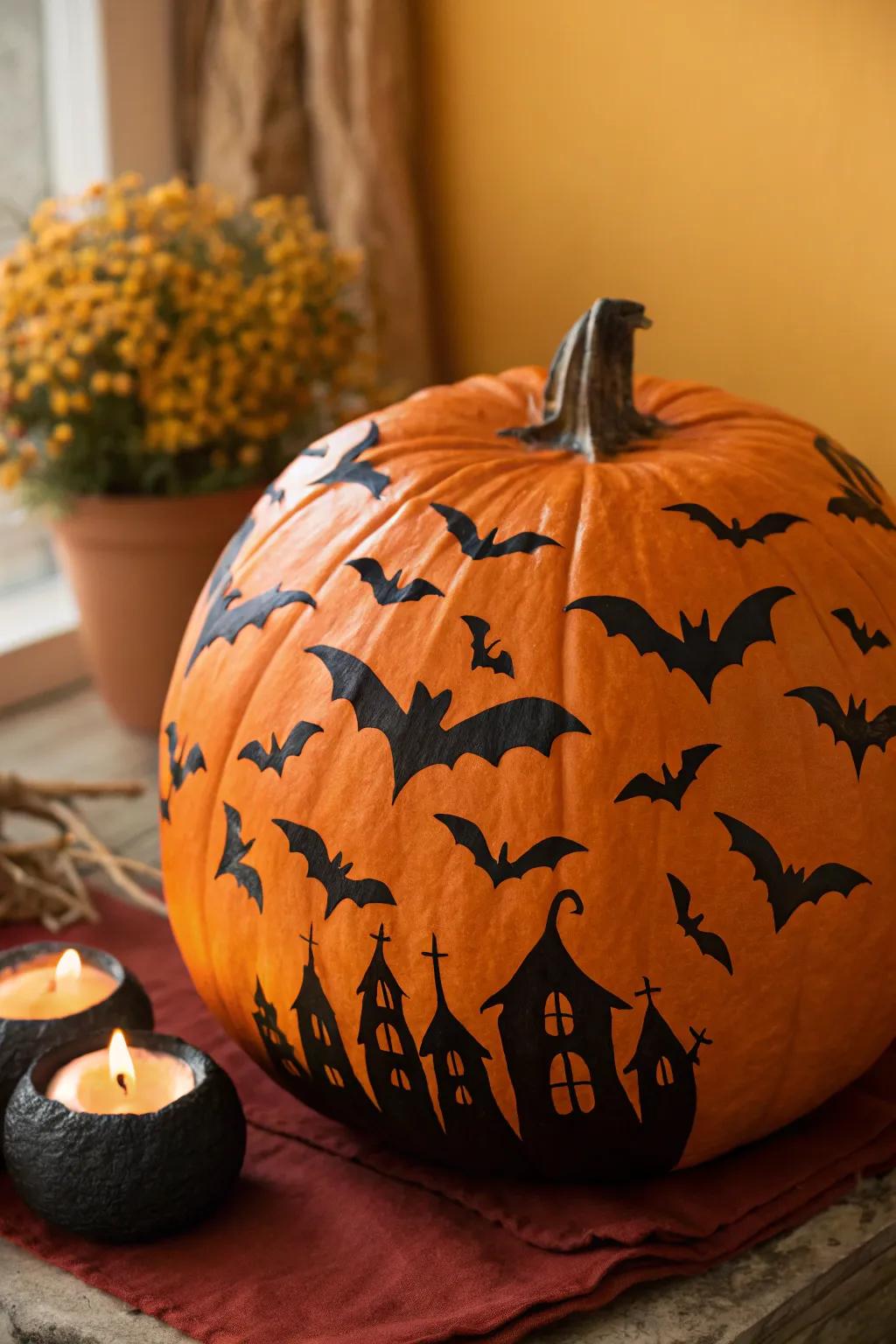 Spooky silhouettes create a hauntingly beautiful Halloween decoration.