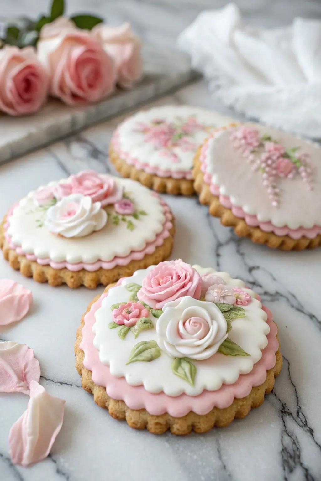 Elegant pastel peony cookies for special occasions.