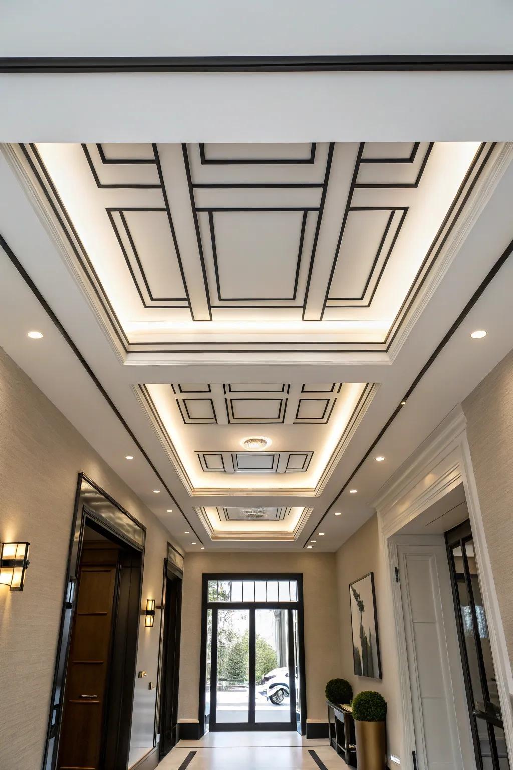 Minimalist designs offer a clean and modern entryway ceiling.