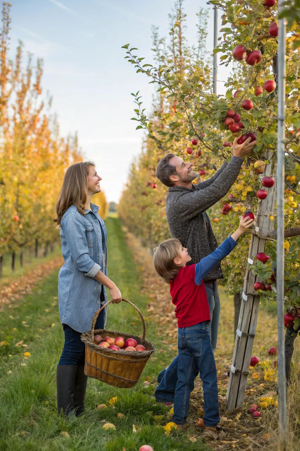 An apple orchard is a sweet and scenic location for family photos.