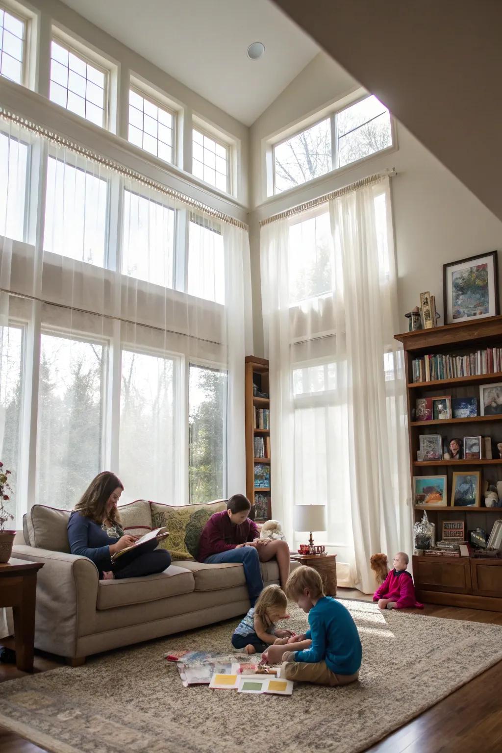 Natural light enhances the ambiance and mood in any family room.