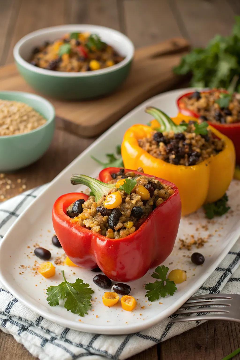 Stuffed bell peppers packed with nutritious market finds.