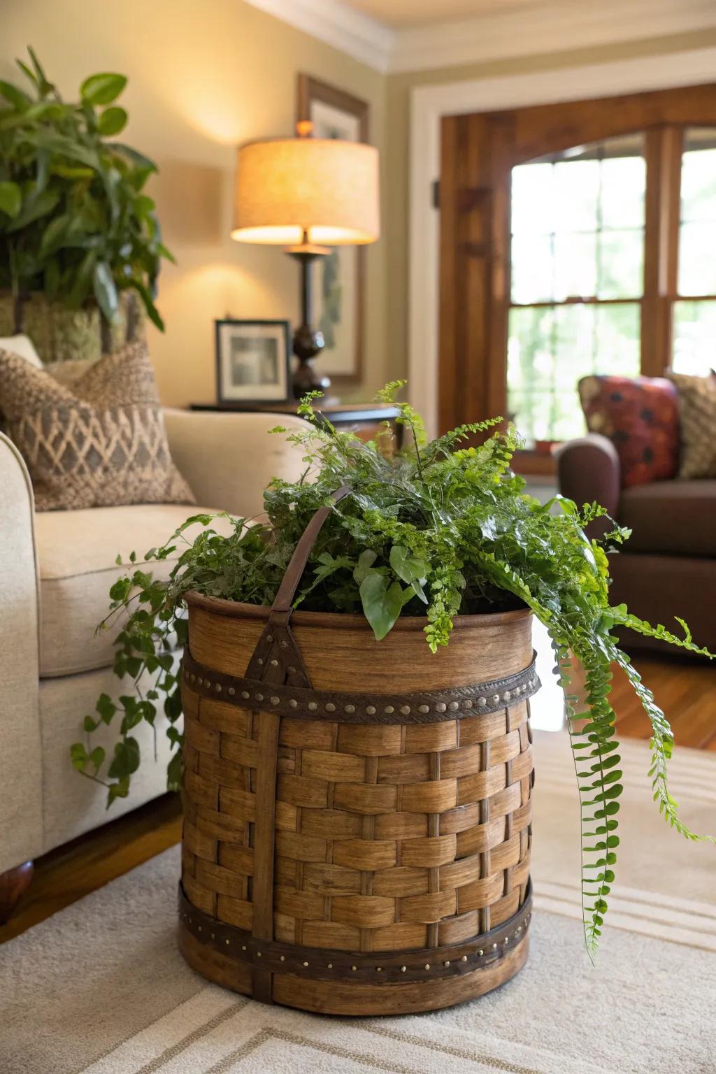 Fishing creels make for charming and whimsical planters.