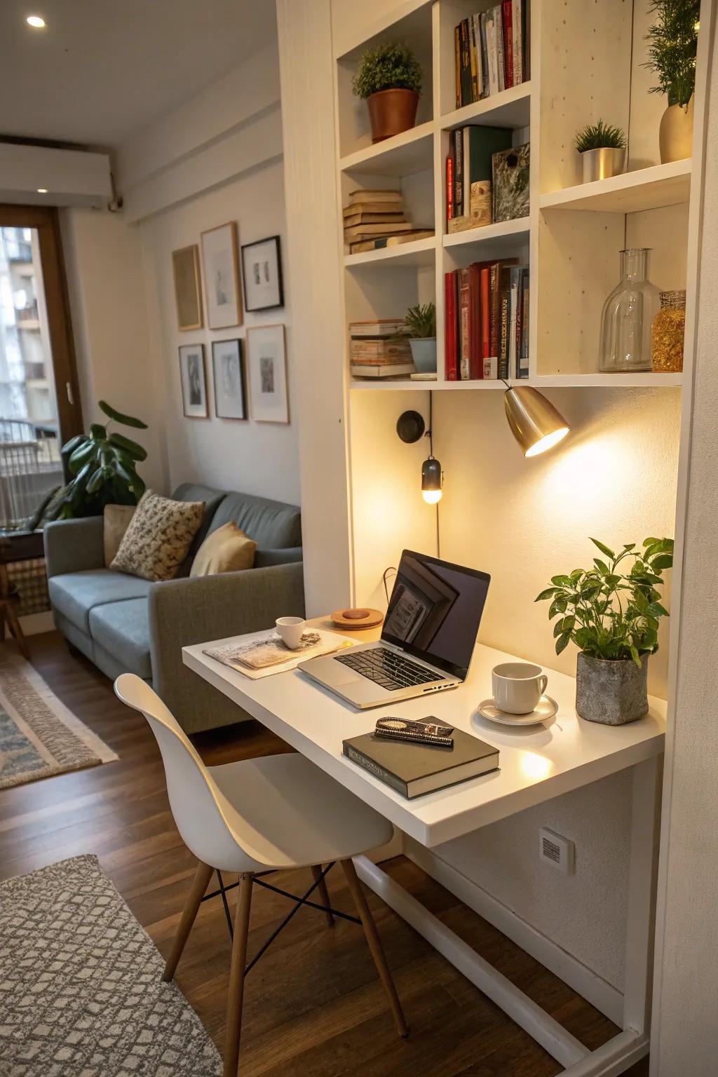 Compact floating desks are ideal for small space living.