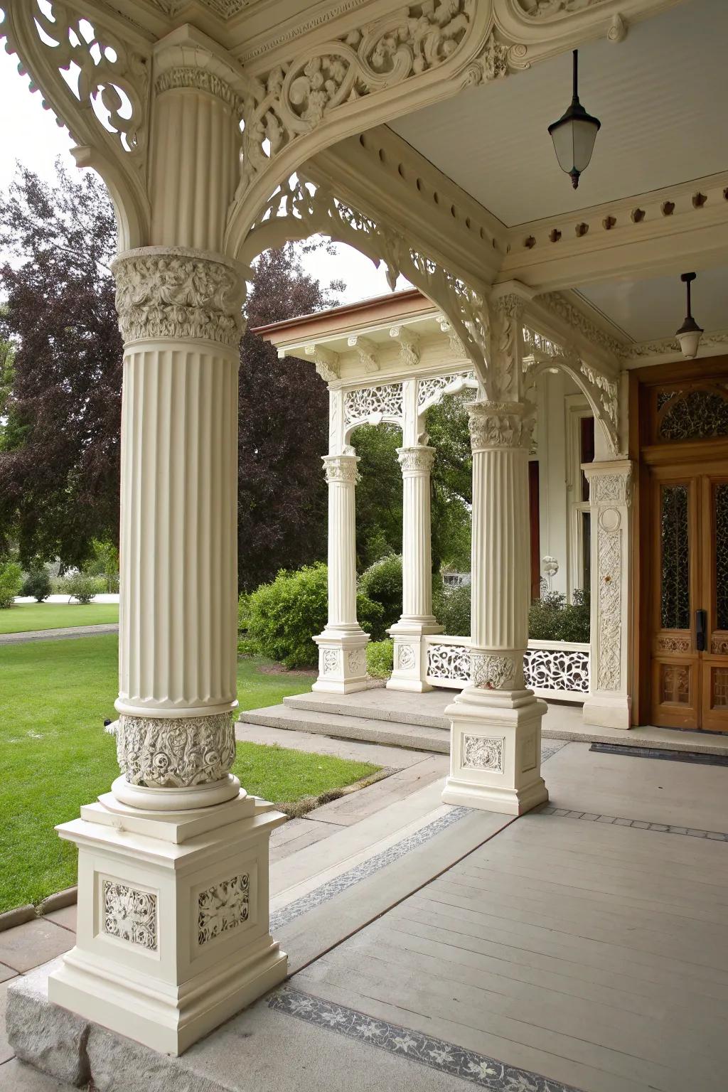 Decorative trim adds elegance and sophistication to porch columns.