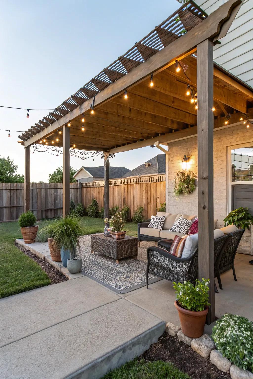 Pergolas offer shade and style.