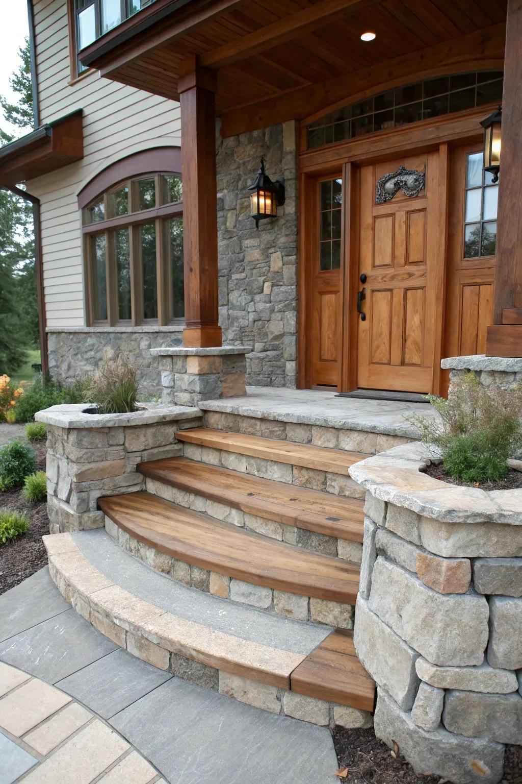 Create a distinctive entrance with mixed-material steps.