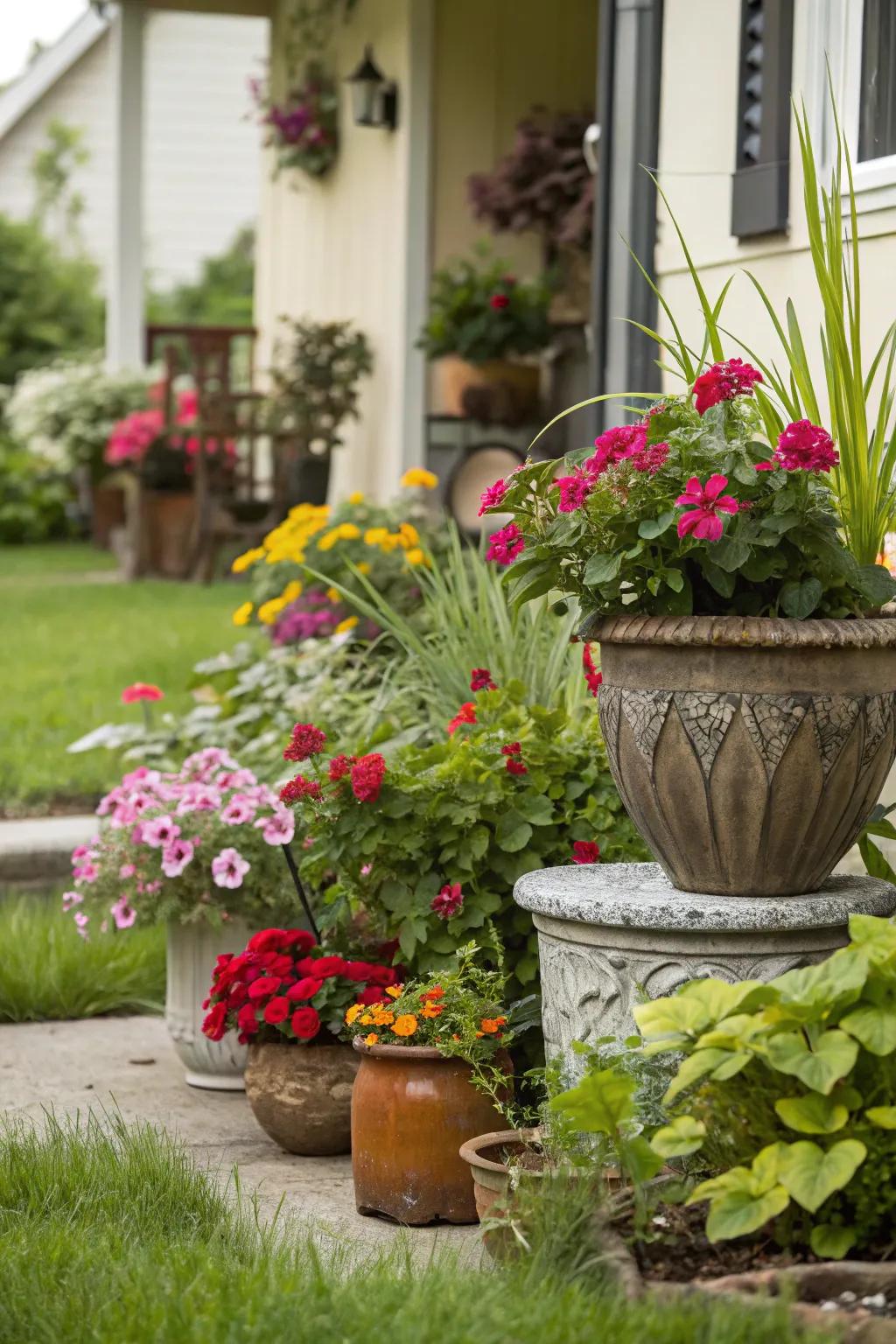 Potted plants provide flexibility and dynamic interest.