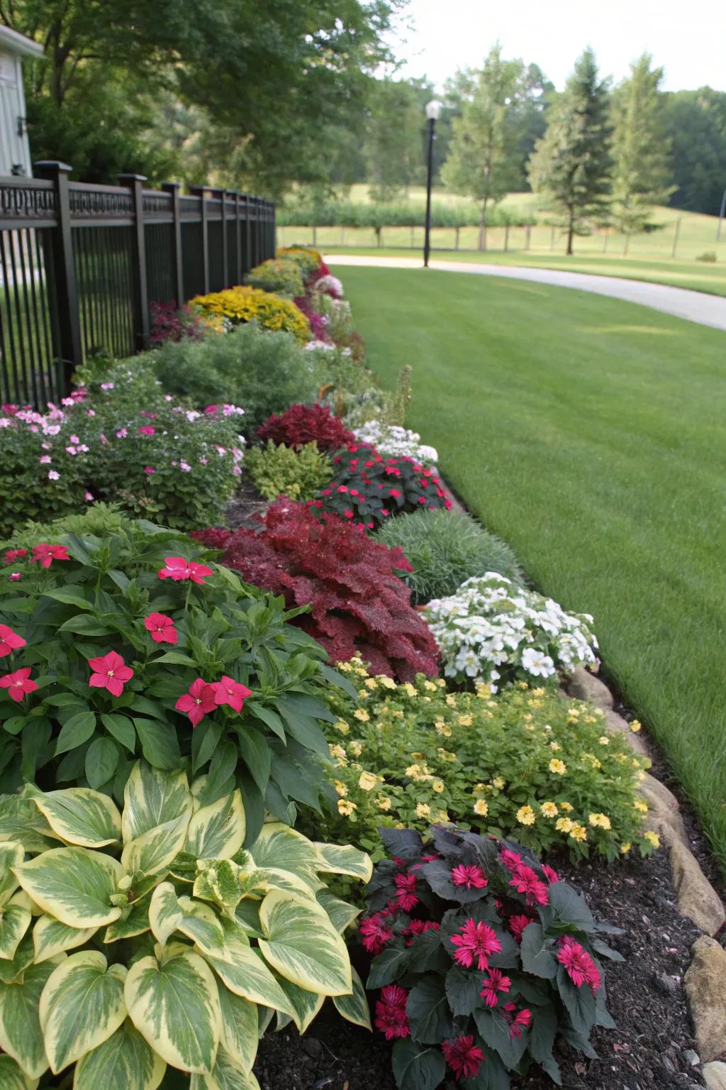 Use texture and contrast to create an engaging flower bed.