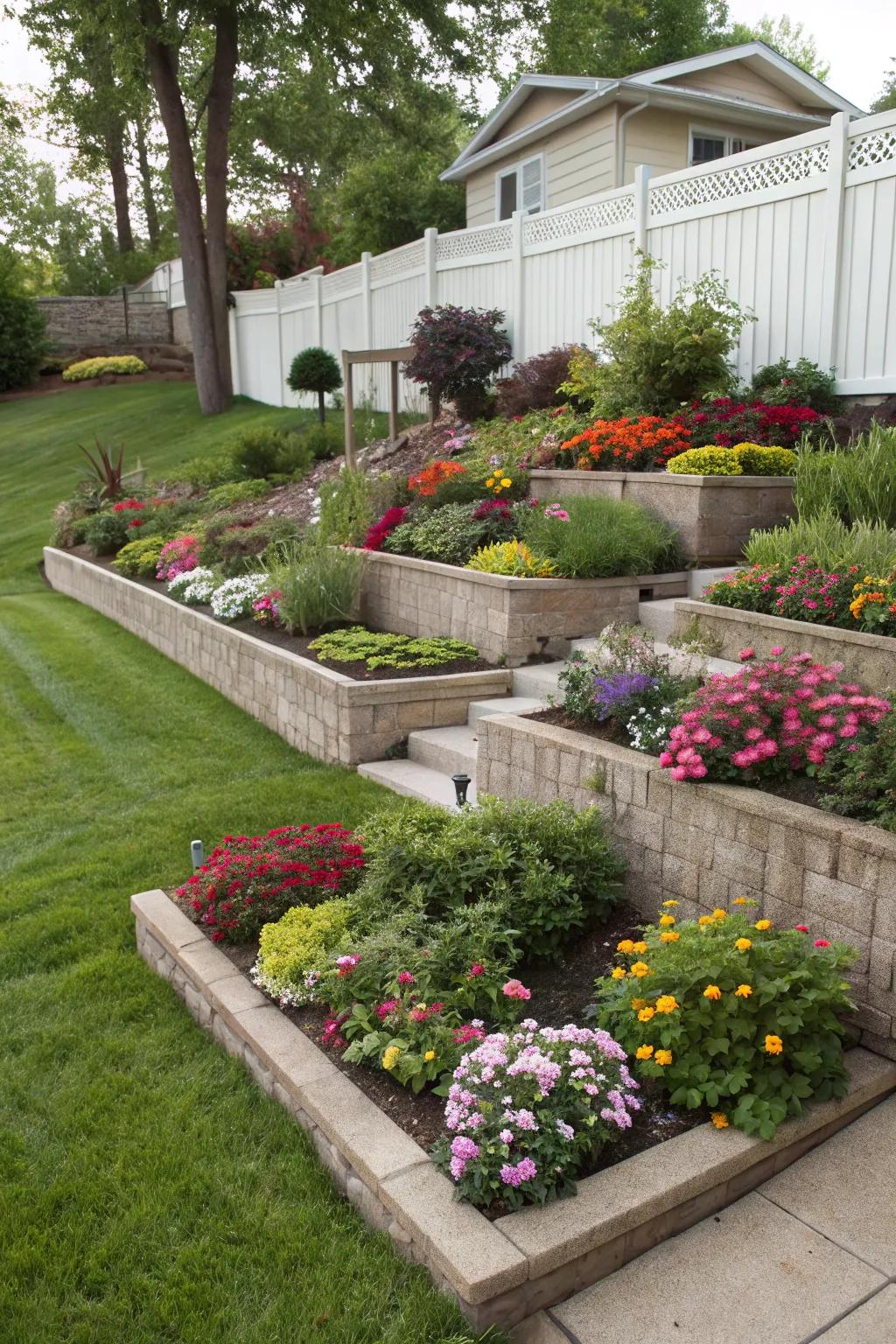 Tiered beds add dimension and interest.