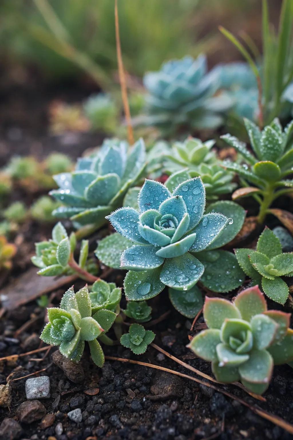 Succulents as ground cover create seamless garden transitions.