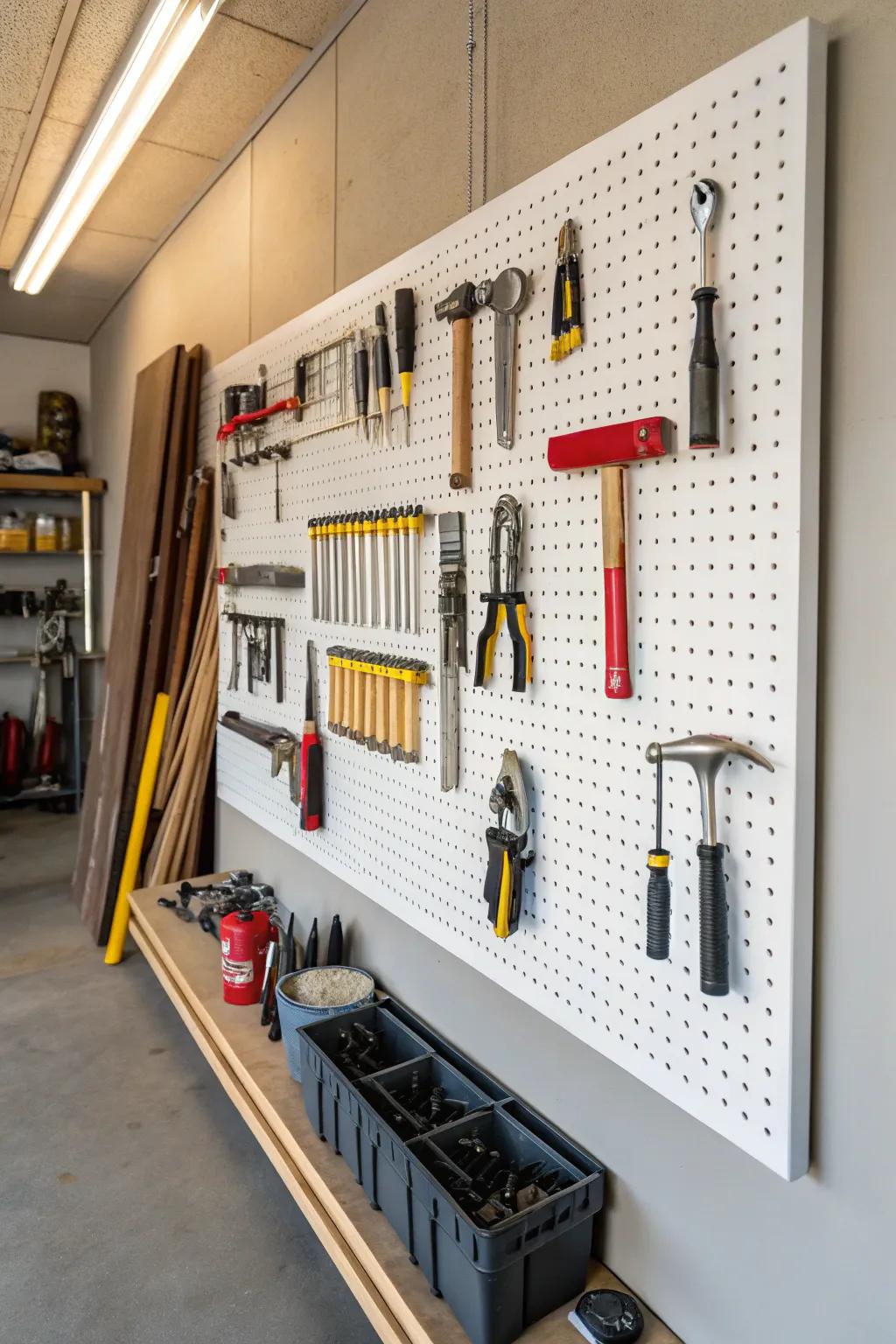 Keep your tools within reach with a pegboard organization system.