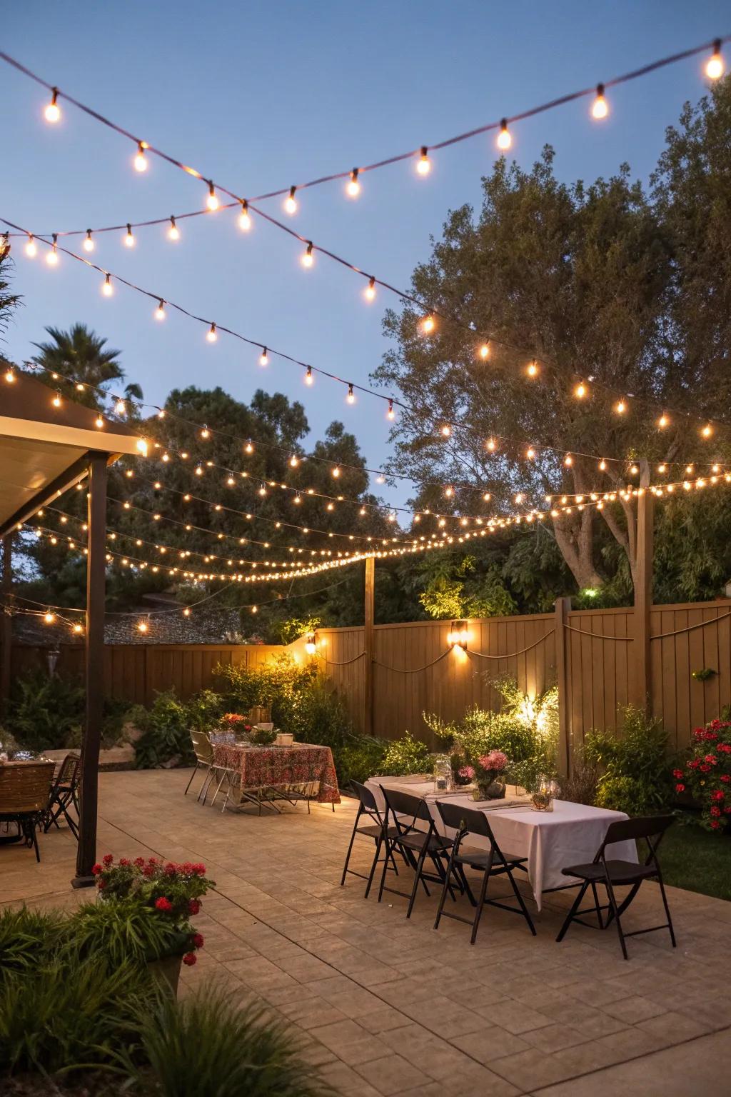 Create a festive vibe with patio string lights.