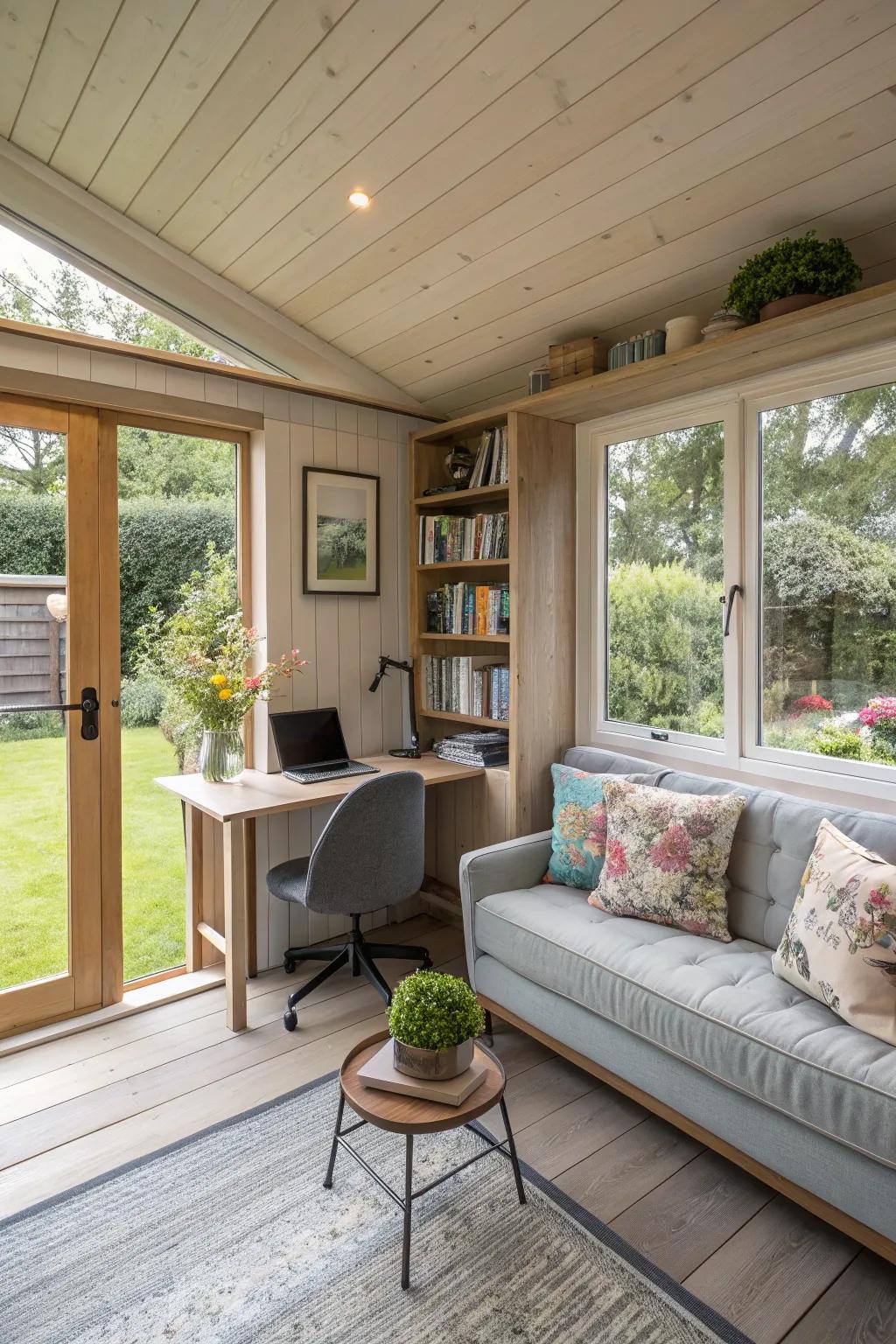 A versatile garden office that can easily transform to accommodate different needs.