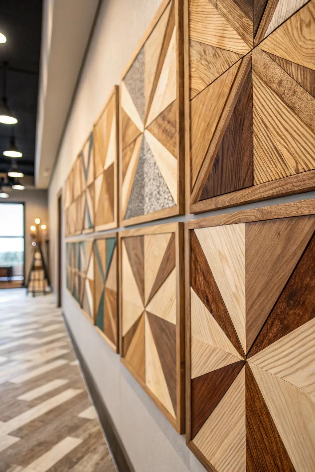 Wooden geometric art combines nature with modern design.