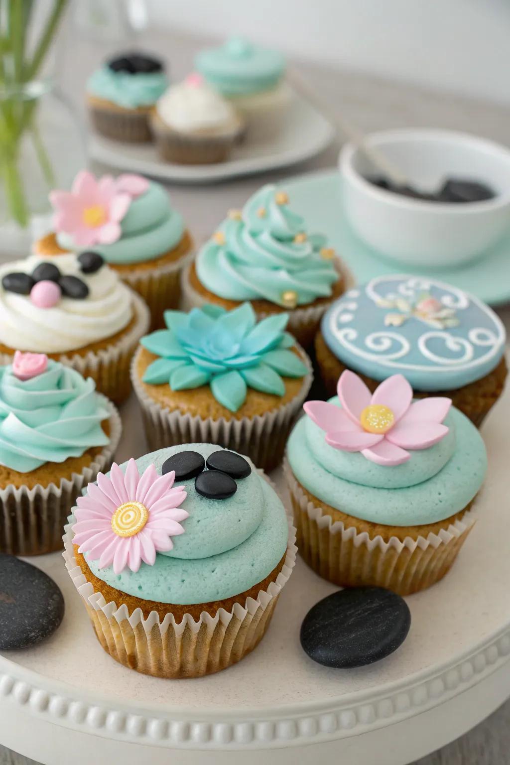 Delicious cupcakes add a sweet touch to spa party celebrations.