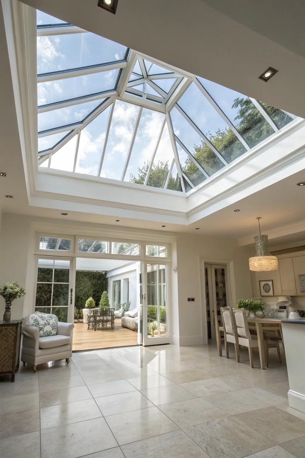 A chic glass roof lantern that enhances natural light.