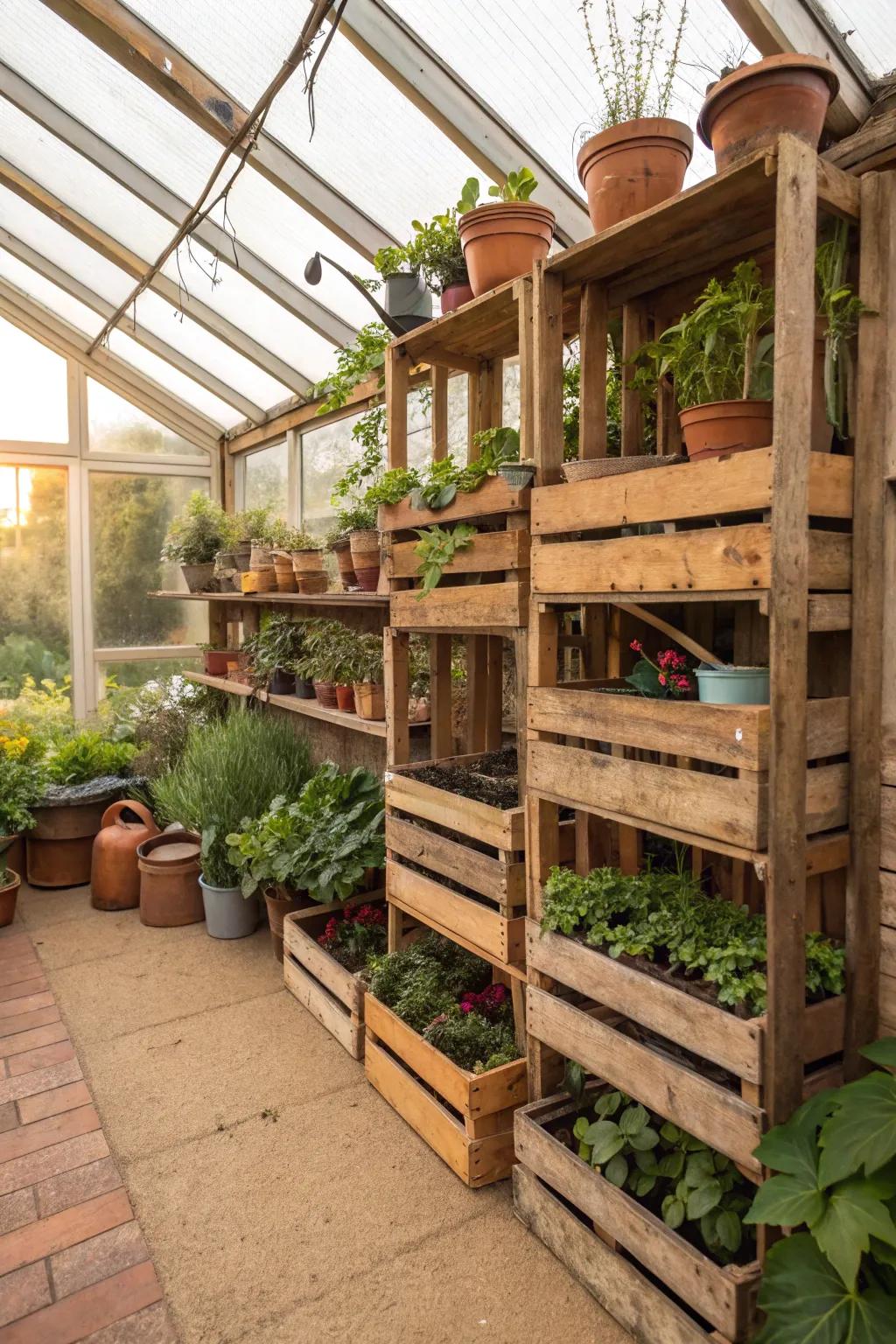 Unique DIY crate shelving offering a personal touch.