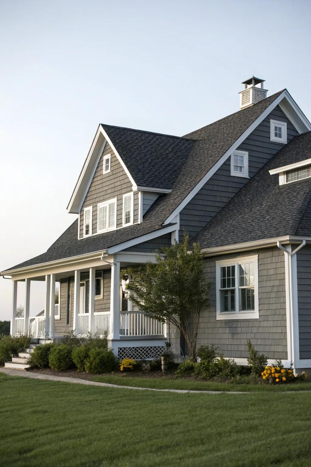 A striking contrast with a grey exterior and charcoal roof.