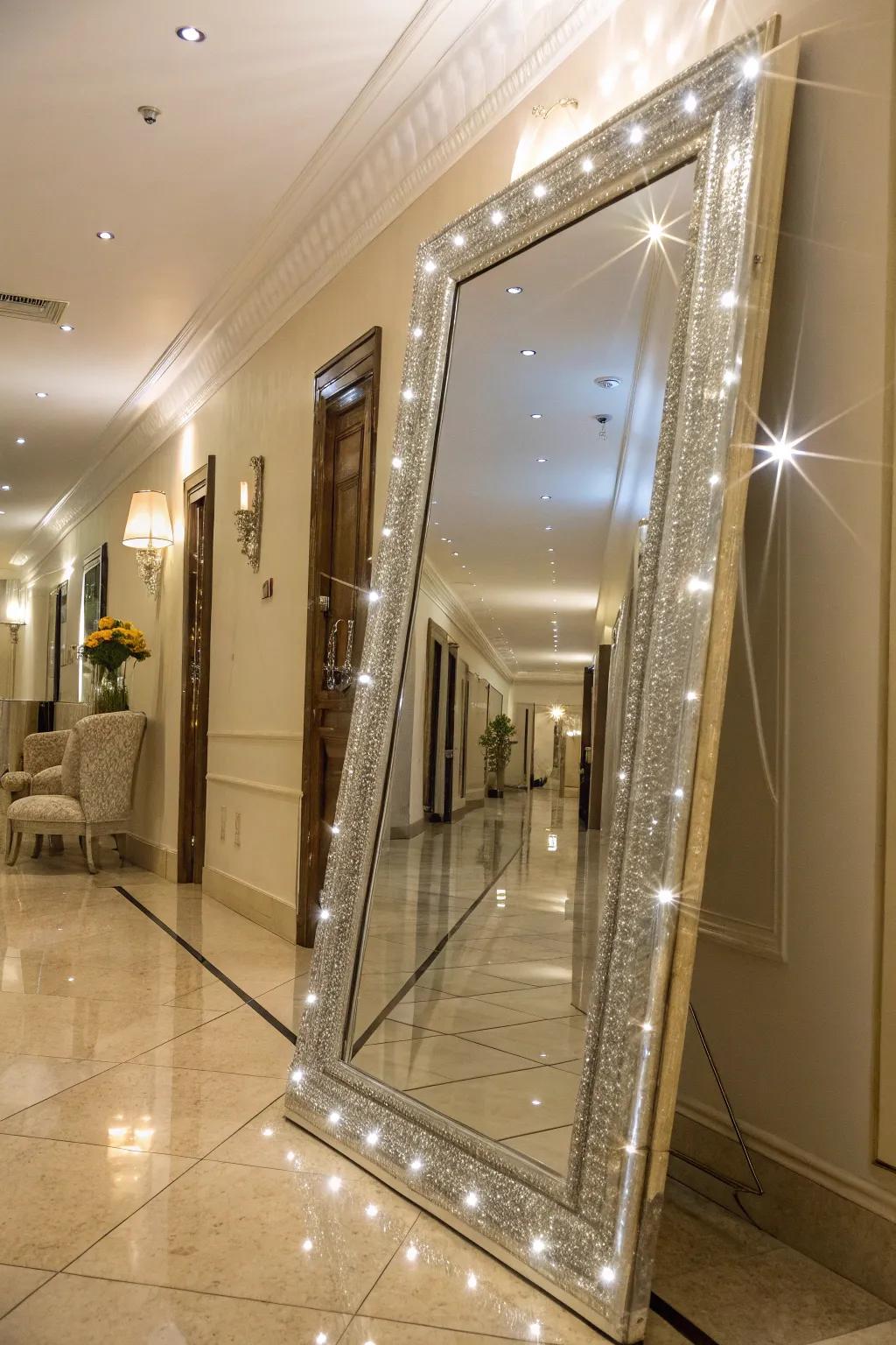 Bevelled mirrors bring elegance and light play.